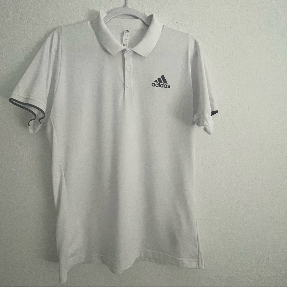 Adidas Aeroready Men’s Short Sleeve Three Button Polo Shirt White Black Medium